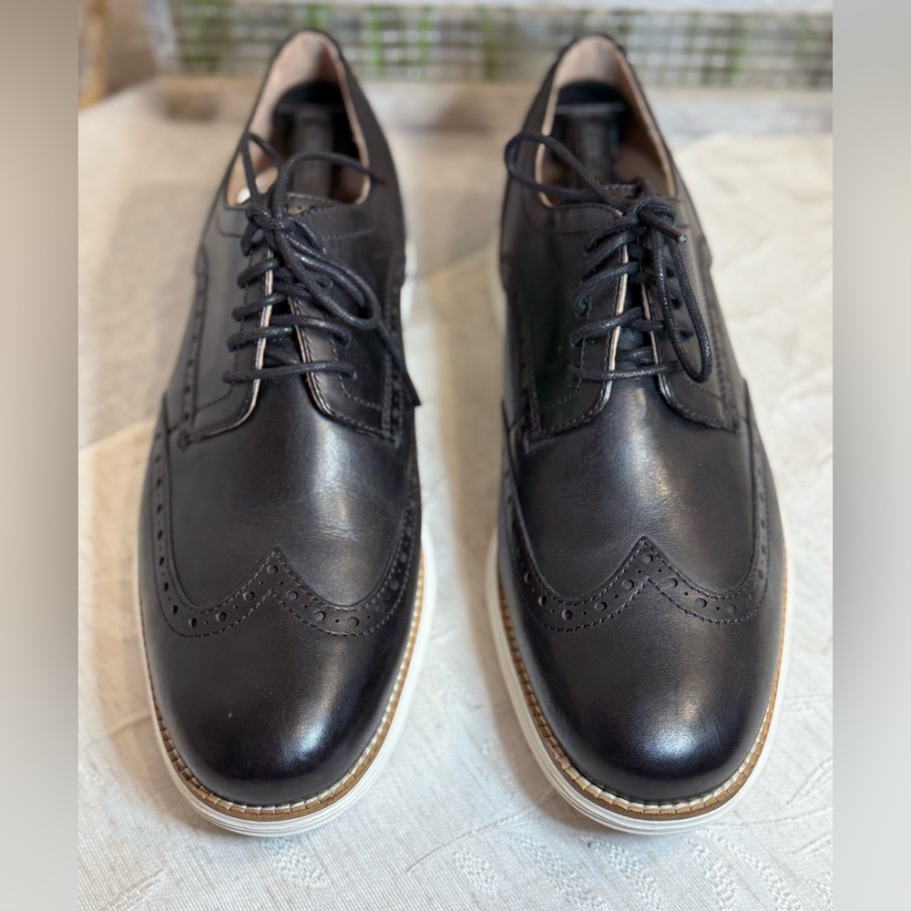 Cole Haan ØriginalGrand Wingtip Oxford in Black Leather with White Model #C26469